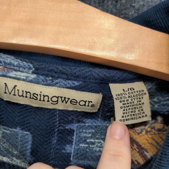 Munsingwear Men's Boat Print Polo Shirt Blue Large Compass Nautical 100% Cotton - Picture 9 of 12